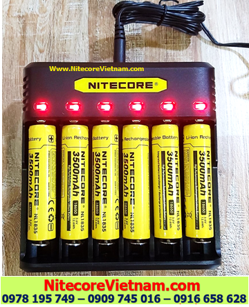 Nitecore Q6 (Bộ sạc 06 Khe Sạc kèm sẳn 06 pin SẠC 18650 NITECORE NL1835HP 3500mAh lithium 3.7v) chính hãng